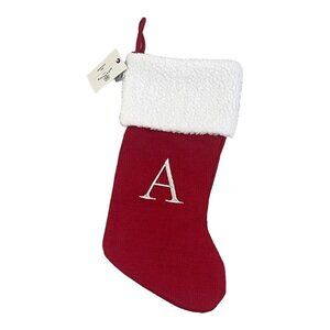Bee & Willow Christmas Knit Stocking 17" Red White Embroidered Letter A Cuff NEW